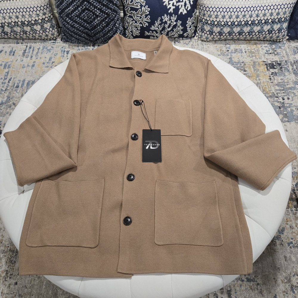 7Diamonds Sweater Cardigan Button Up Beige Stretch Soft Breath Button L NWT - Picture 5 of 16